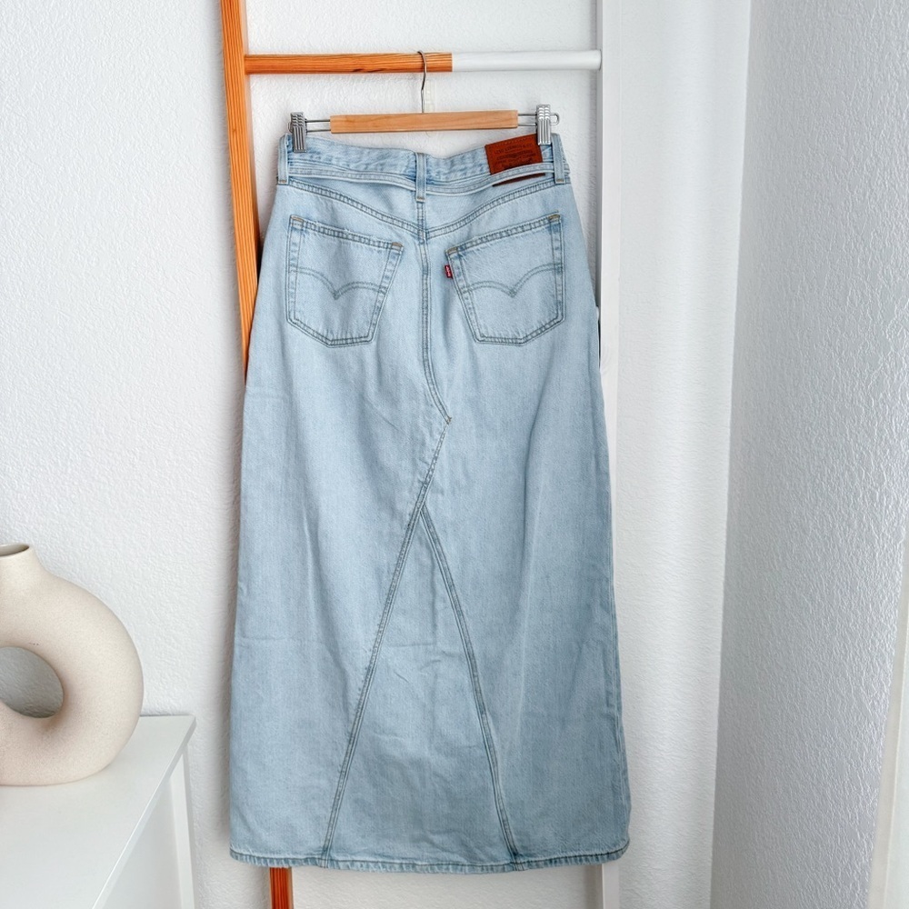 Levi’s Iconic Long Skirt Light Indigo Blue Denim Waist Tie - Picture 5 of 13